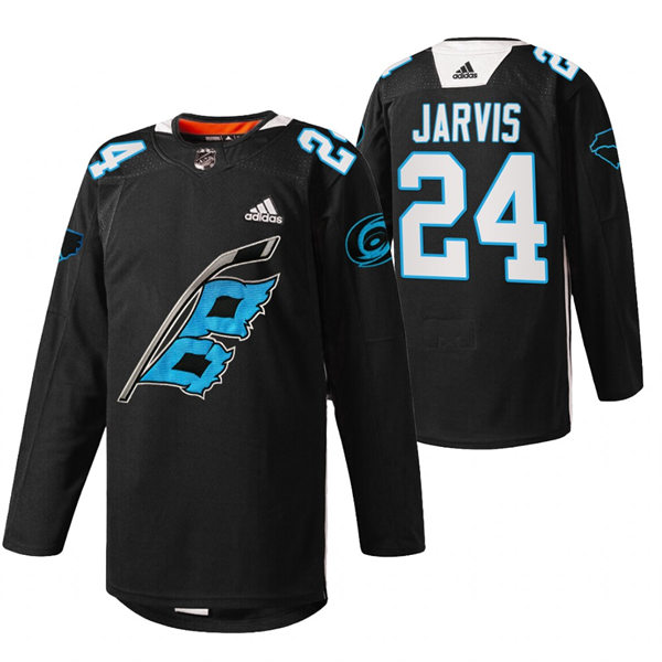 Mens Carolina Hurricanes #24 Seth Jarvis 2022 Warm-up Black Night Jersey