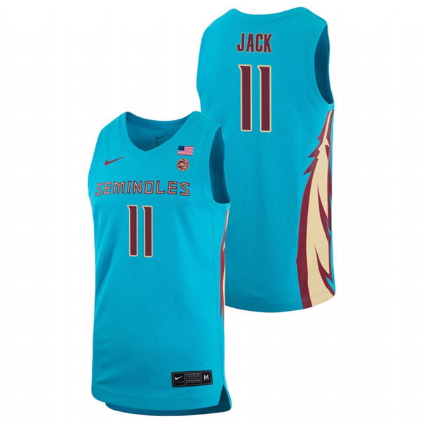 Mens Youth Florida State Seminoles #11 Nathanael Jack Light Blue College Basketball Jersey