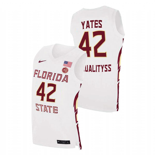 Mens Youth Florida State Seminoles #42 Cleveland Yates White College Basketball Game Jersey