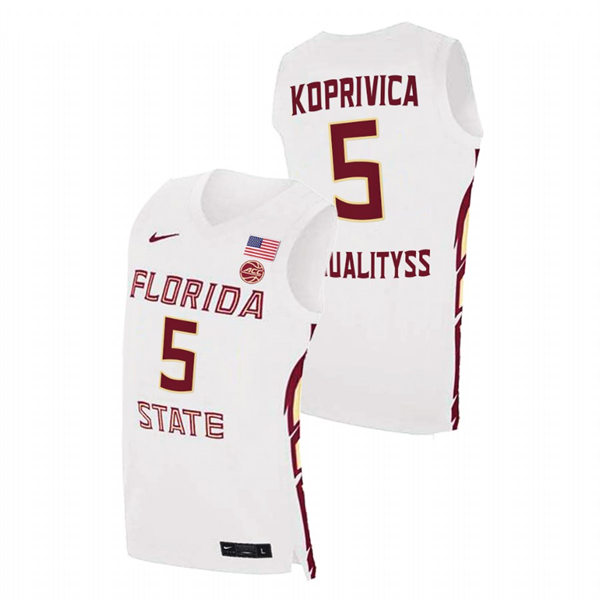 Mens Youth Florida State Seminoles #5 Balsa Koprivica White College Basketball Game Jersey