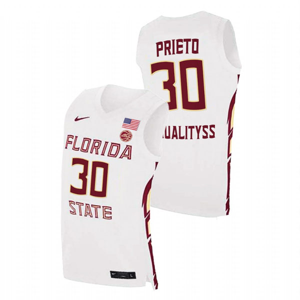 Mens Youth Florida State Seminoles #30 Harrison Prieto White College Basketball Game Jersey