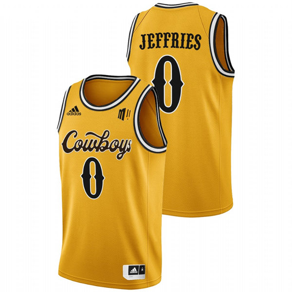 Mens Youth Wyoming Cowboys #0 Drake Jeffries 2022 Gold College Basketball Game Jersey