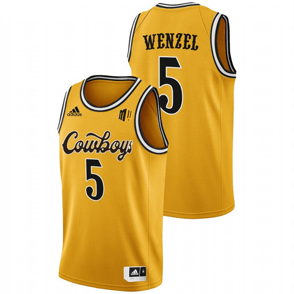 Mens Youth Wyoming Cowboys #5 Brendan Wenzel 2022 Gold College Basketball Game Jersey