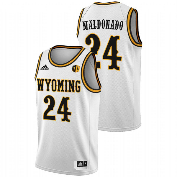 Mens Youth Wyoming Cowboys #24 Hunter Maldonado 2022 White College Basketball Game Jersey