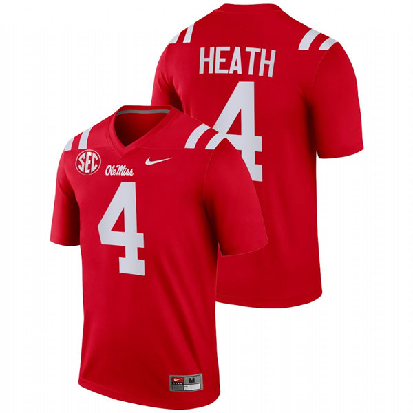 Mens Youth Ole Miss Rebels #4 Malik Heath 2022 Cardinal College Football Game Jersey