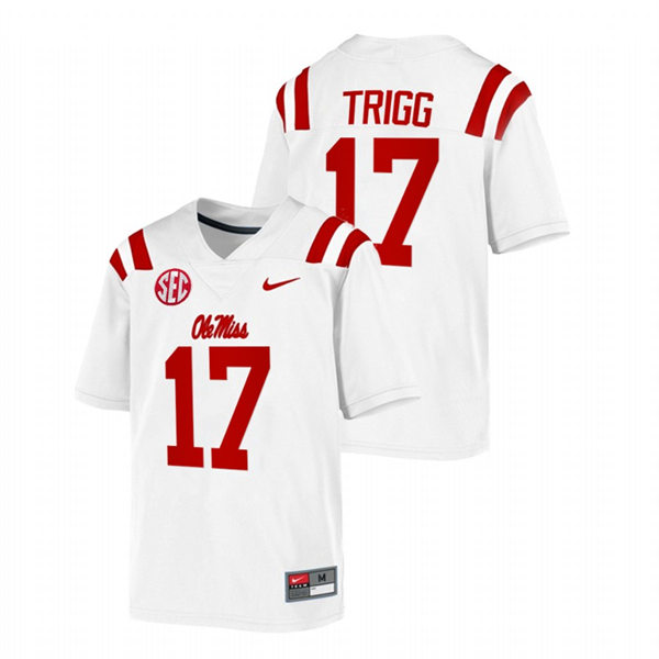 Mens Youth Ole Miss Rebels #17 Michael Trigg 2022 White College Football Game Jersey
