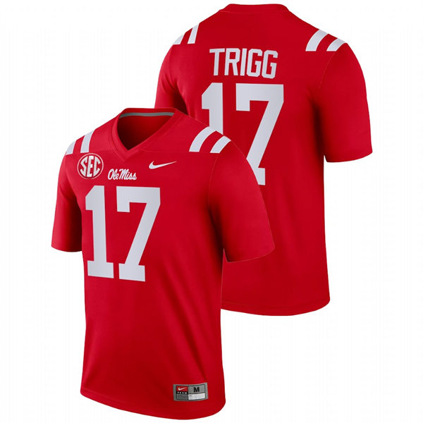 Mens Youth Ole Miss Rebels #17 Michael Trigg 2022 Cardinal College Football Game Jersey