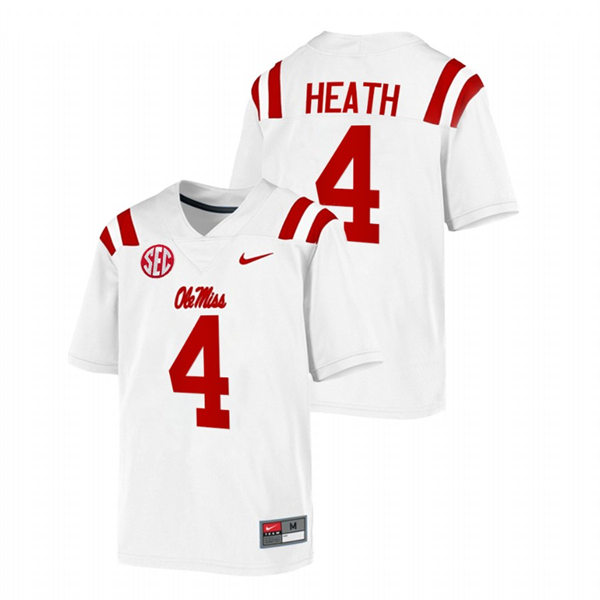 Mens Youth Ole Miss Rebels #4 Malik Heath 2022 White College Football Game Jersey