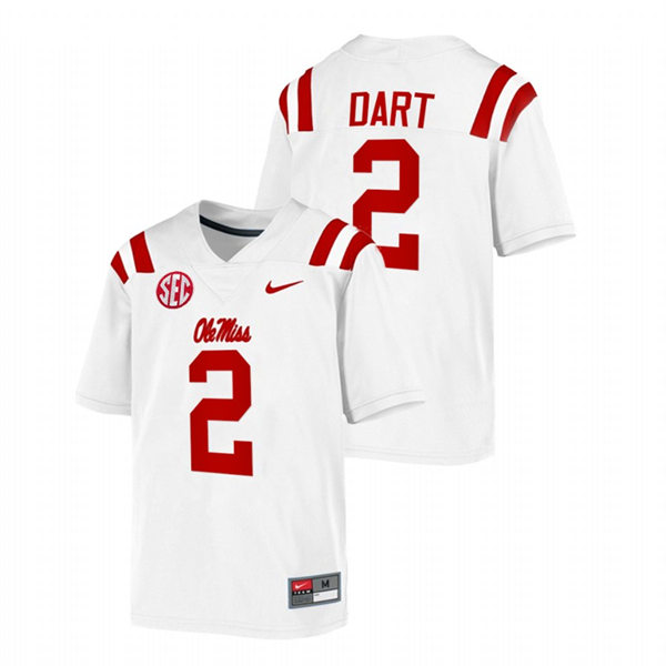 Mens Youth Ole Miss Rebels #2 Jaxson Dart 2022 White College Football Game Jersey