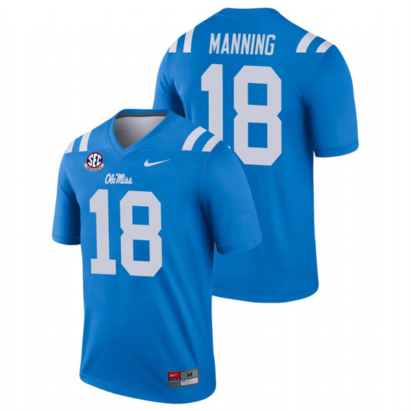 Mens Youth Ole Miss Rebels #18 Archie Manning Blue College Football Game Jersey