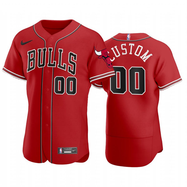 Men Youth Chicago Bulls Custom Red NBA X MLB Crossover Edition Baseball Jersey