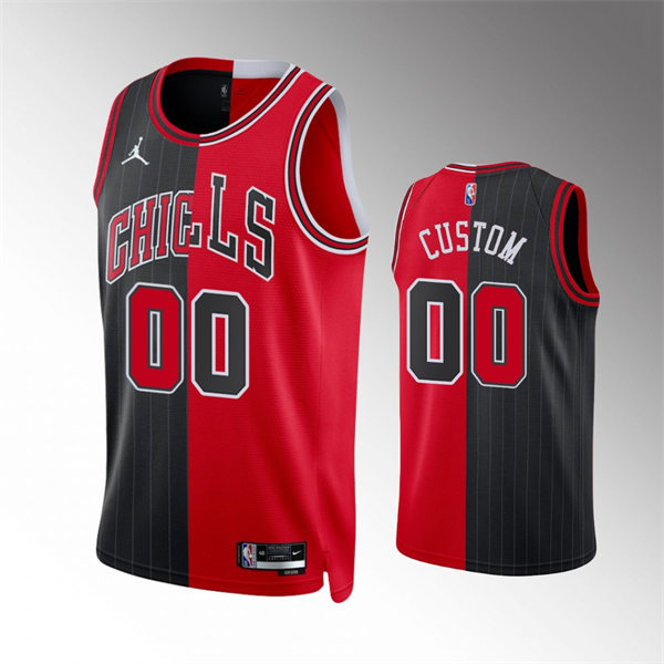 Men Youth Chicago Bulls Custom 2021-22 Diamond Black Red Split Edition Jersey