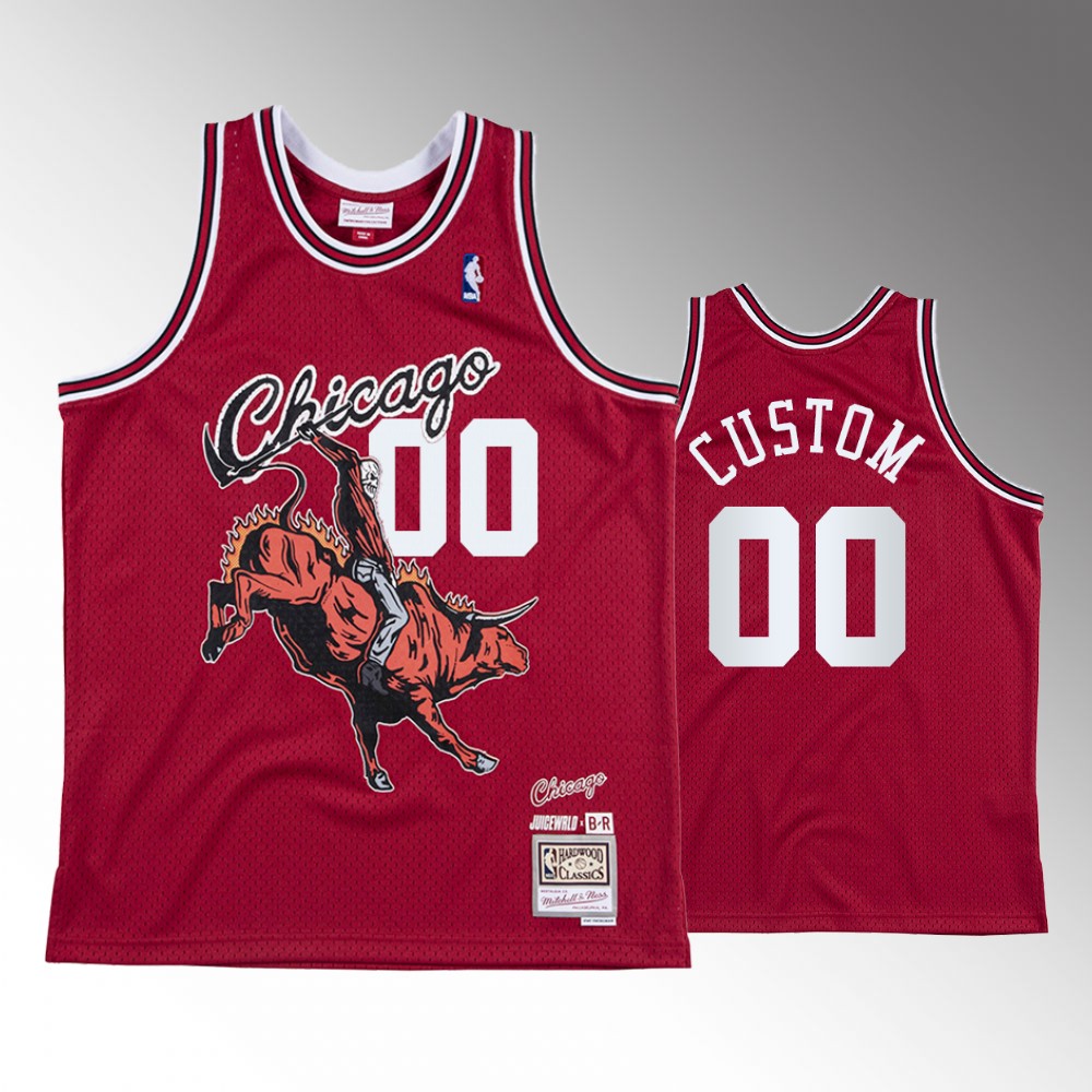 Mens Youth Chicago Bulls Custom Red Hardwood Classics BR Juice Wrld Jersey