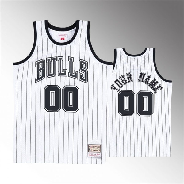 Mens Youth Chicago Bulls Custom 2021 White Black Pinstripe Reload 2.0 Hardwood Classics Jersey