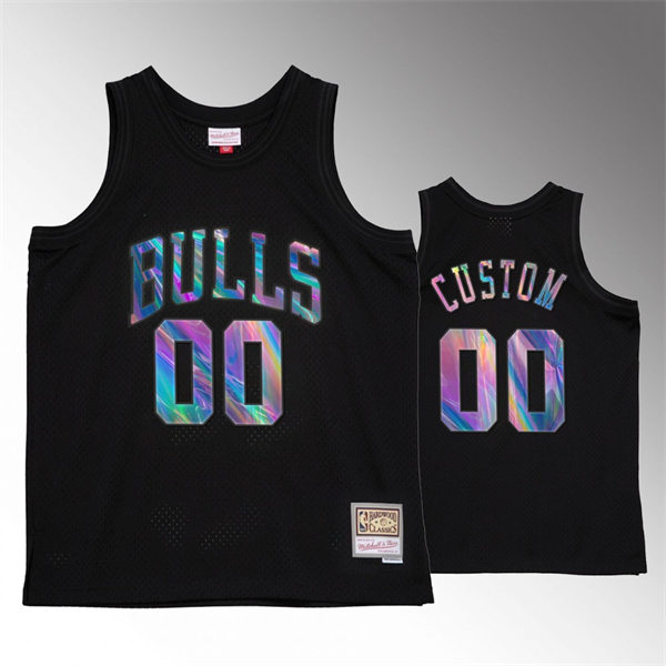 Mens Youth Chicago Bulls Custom Mitchell & Ness Iridescent Black Hardwood Classics Jersey