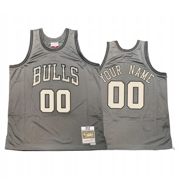 Mens Youth Chicago Bulls Custom Mitchell & Ness Gray Hardwood Classics Throwback Jersey