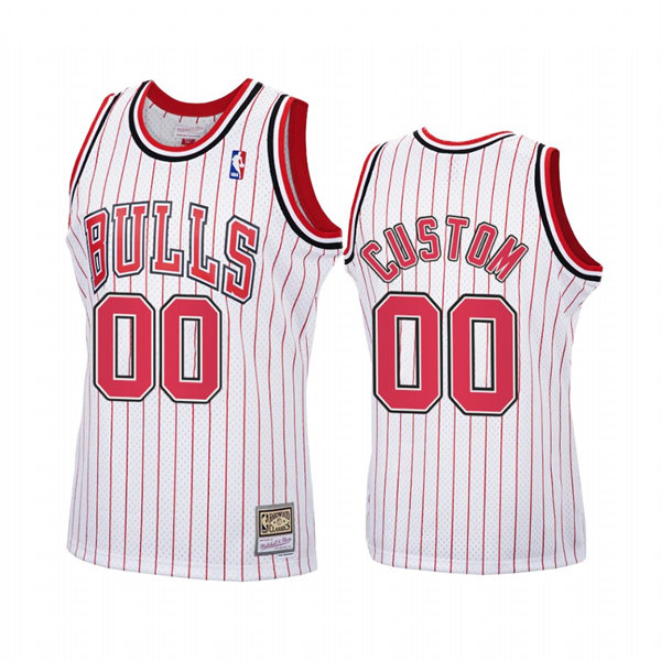 Mens Youth Chicago Bulls Custom White Red Pinstripe Mitchell & Ness Hardwood Classics Reload Jersey