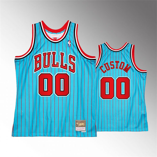 Mens Youth Chicago Bulls Custom Mitchell & Ness Blue Red Pinstripe 1995-96 Hardwood Classics Reload Jersey