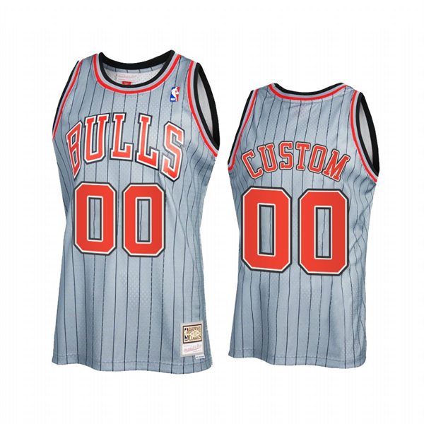 Mens Youth Chicago Bulls Custom Mitchell & Ness 2021 Gray Pinstripe Reload 2.0 Hardwood Classics Jersey