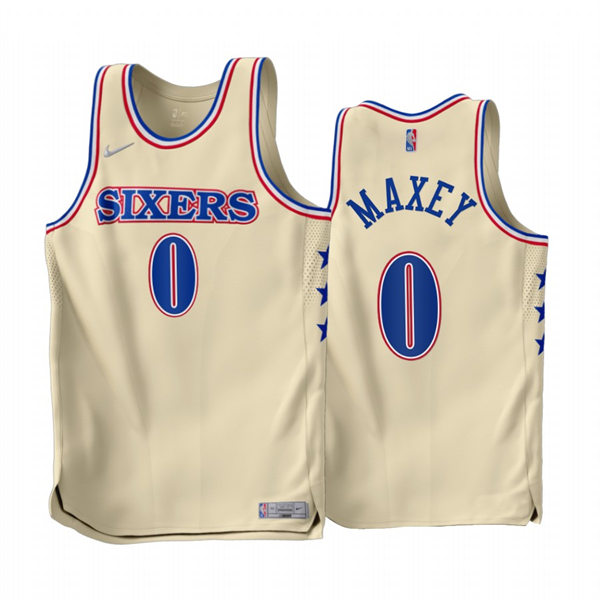 Mens Philadelphia 76ers #0 Tyrese Maxey 2022-23 Cream Earned Edition Jersey