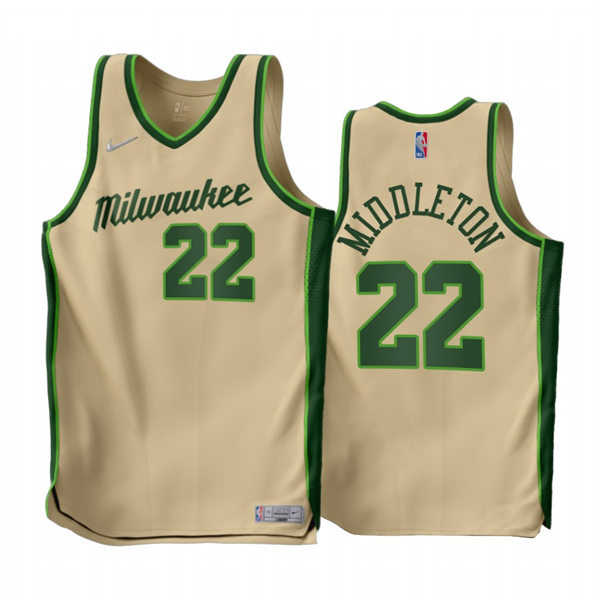 Mens Milwaukee Bucks #22 Khris Middleton 2022-23 Cream Earned Edition Jersey