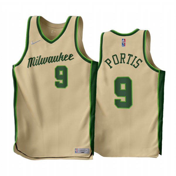 Mens Milwaukee Bucks #9 Bobby Portis 2022-23 Cream Earned Edition Jersey