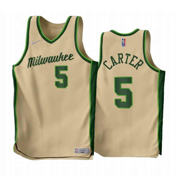 Mens Milwaukee Bucks #5 Jevon Carter 2022-23 Cream Earned Edition Jersey