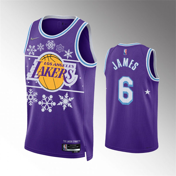Mens Los Angeles Lakers #6 LeBron James Purple NBA75th 2021 Christmas Gift Jersey