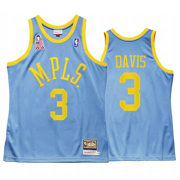 Mens Los Angeles Lakers #3 Anthony Davis Blue MPLS Mitchell & Ness Hardwood Classics Throwback Jersey