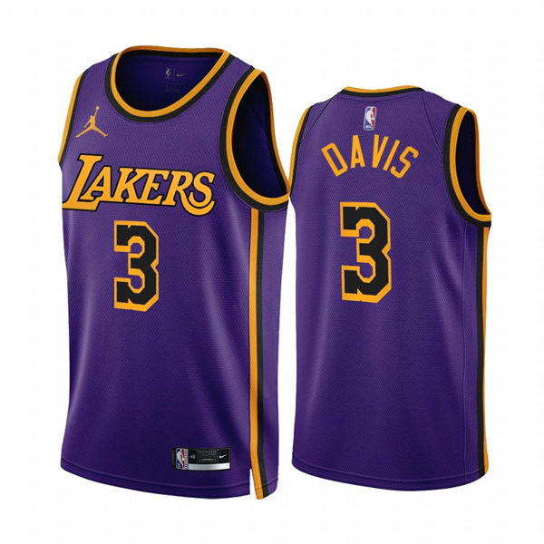 Mens Los Angeles Lakers #3 Anthony Davis 2022-23 New Uniform Purple Statement Edition Jersey