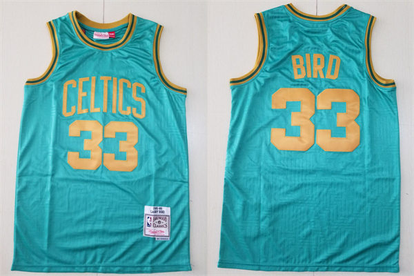 Mens Boston Celtics #33 Larry Bird Blue Gold 1985-86 Mitchell & Ness Hardwood Classics Jersey