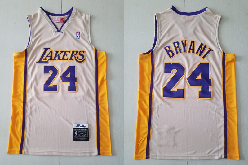 Mens Los Angeles Lakers #24 Kobe Bryant 2008-09 Cream Hardwood Classics Swingman Jersey