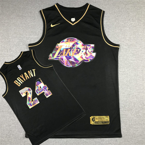 Mens Los Angeles Lakers #24 Kobe Bryant Nike 2021-22 Diamond Team Logo NBA 75th Season Black Golden Jersey