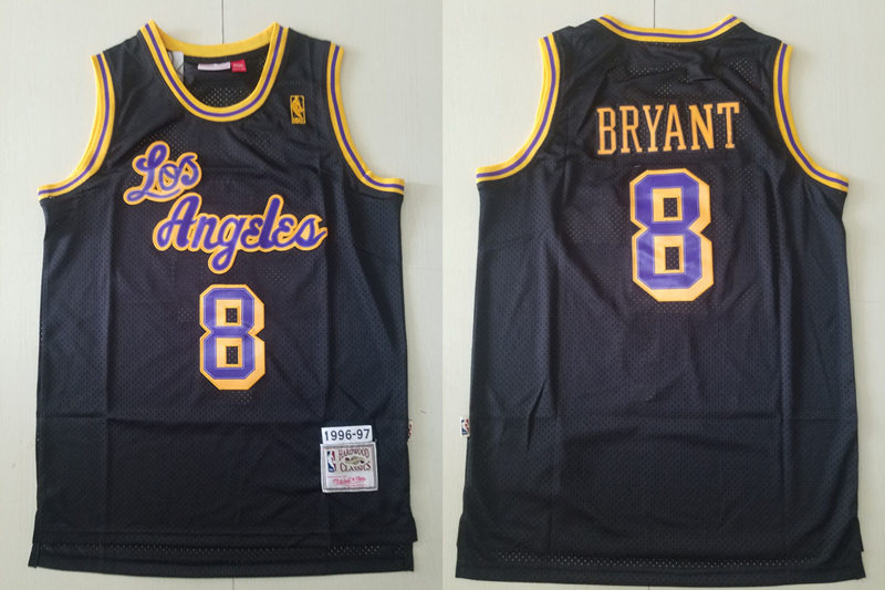 Mens Los Angeles Lakers #8 Kobe Bryant Black 1996-97 Hardwood Classics Reload Swingman Jersey