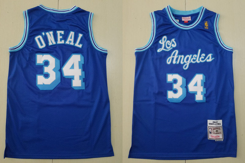 Mens Los Angeles Lakers #34 Shaquille O'Neal Mitchell & Ness Royal 1996-97 Hardwood Classics Swingman Jersey S-XXL
