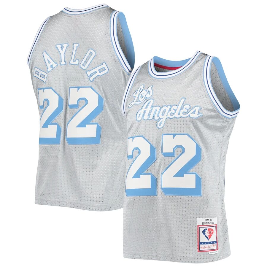 Mens Los Angeles Lakers #22 Elgin Baylor Mitchell & Ness Silver 1960-61 Hardwood Classics Swingman Jersey