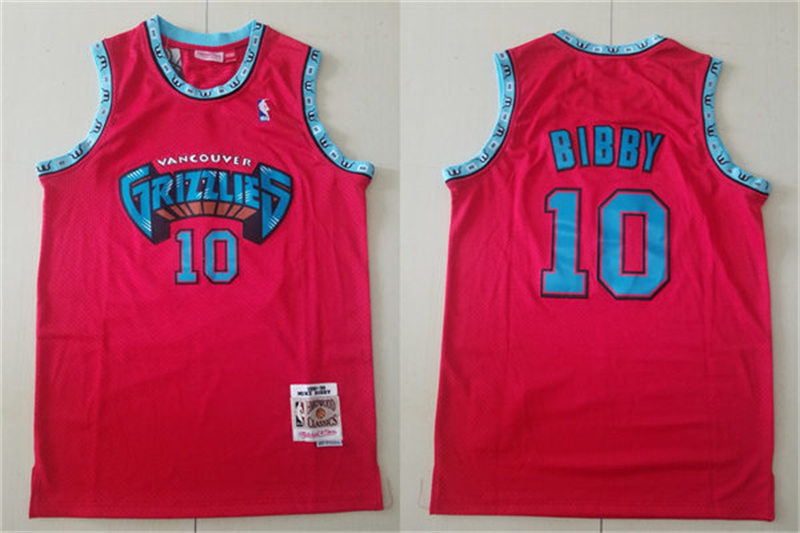 Mens Memphis Grizzlies #10 Mike Bibby Red Mitchell & Ness 1998-99 Hardwood Classic Throwback Jersey