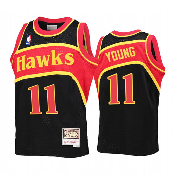 Mens Atlanta Hawks #11 Trae Young Black 1986-87 Hardwood Classics Reload Jersey