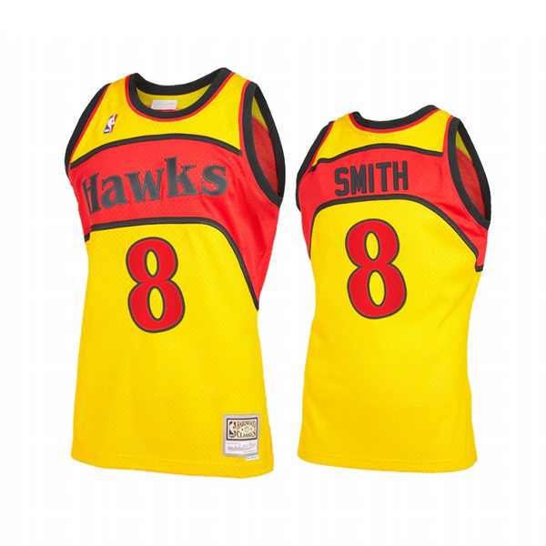 Mens Atlanta Hawks #8 Steve Smith Yellow Retro 1986-87 Hardwood Classics Jersey