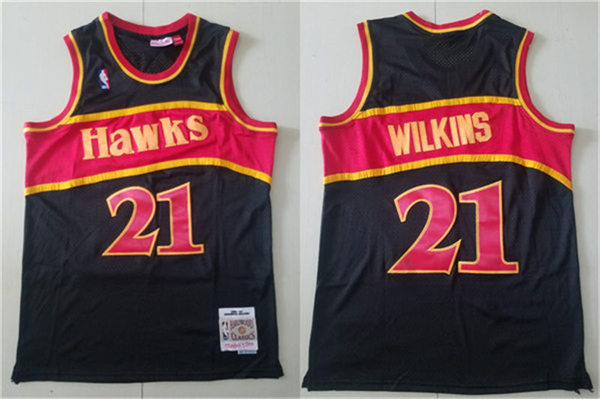 Mens Atlanta Hawks #21 Dominique Wilkins Mitchell & Ness Black 1986-87 Hardwood Classics Reload Jersey