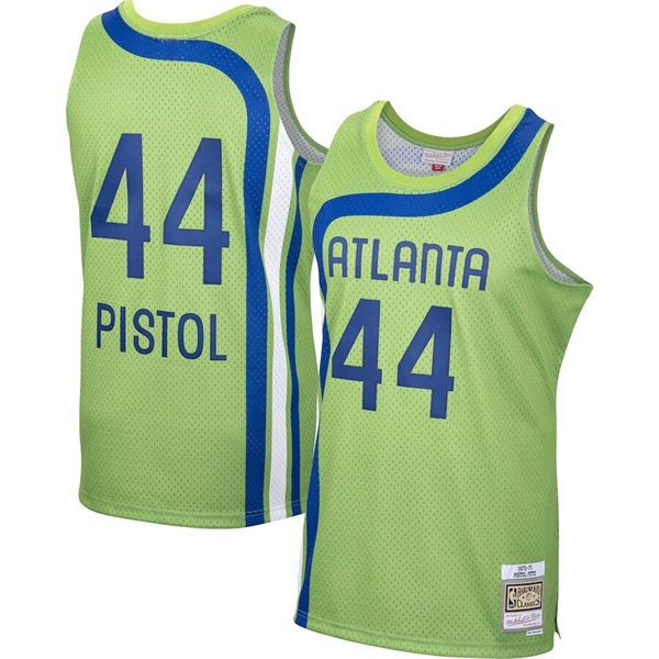 Mens Atlanta Hawks #44 Pistol Pete Green Mitchell & Ness 1976-77 Hardwood Classics Swingman Jersey