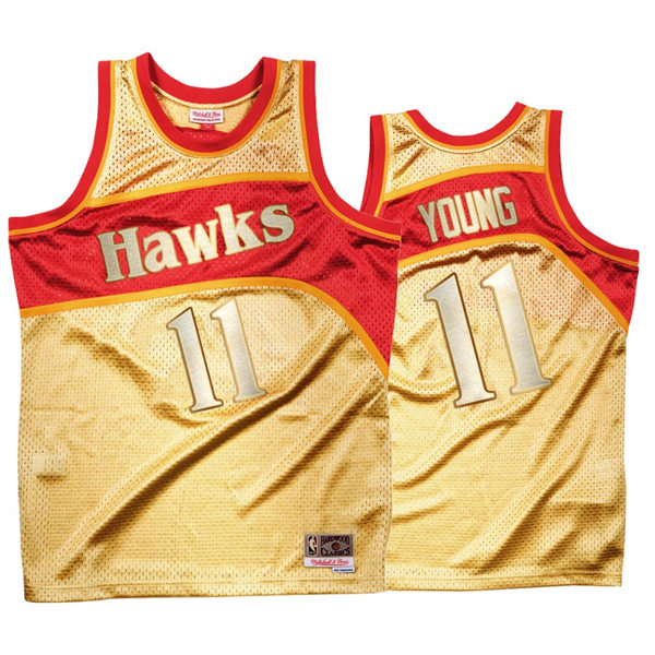 Mens Atlanta Hawks #11 Trae Young Mitchell & Ness 75th Anniversary Gold 1986-87 Hardwood Classics Swingman Jersey