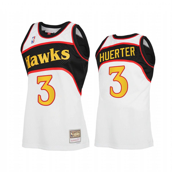 Mens Atlanta Hawks #3 Kevin Huerter White Retro 1986-87 Hardwood Classics Jersey