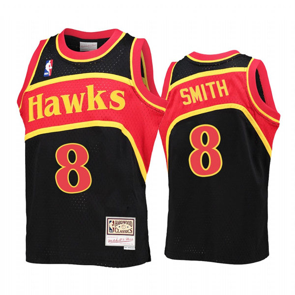 Mens Atlanta Hawks #8 Steve Smith Black 1986-87 Hardwood Classics Reload Jersey