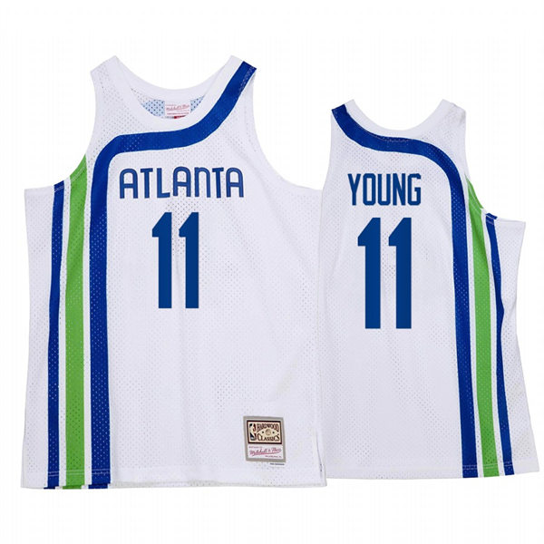 Mens Atlanta Hawks #11 Trae Young White Retro 1970's Hardwood Classics Jersey