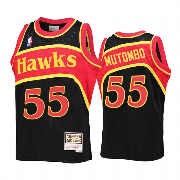 Mens Atlanta Hawks #55 Dikembe Mutombo Black 1986-87 Hardwood Classics Reload Jersey