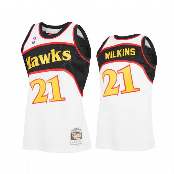 Mens Atlanta Hawks #21 Dominique Wilkins White Retro 1986-87 Hardwood Classics Jersey