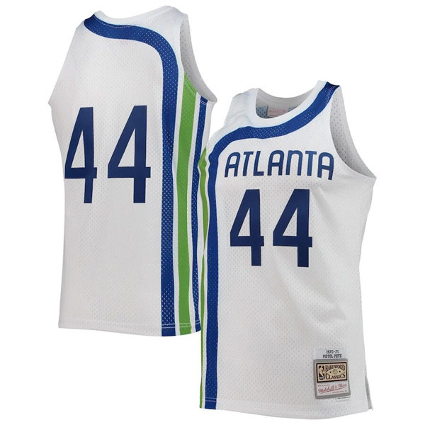 Mens Atlanta Hawks #44 Pistol Pete White Mitchell & Ness 1970-71 Hardwood Classics Swingman Jersey