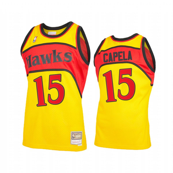 Mens Atlanta Hawks #15 Clint Capela Yellow Retro 1986-87 Hardwood Classics Jersey