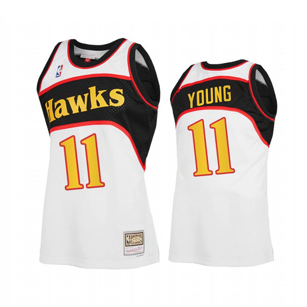 Mens Atlanta Hawks #11 Trae Young White Retro 1986-87 Hardwood Classics Jersey